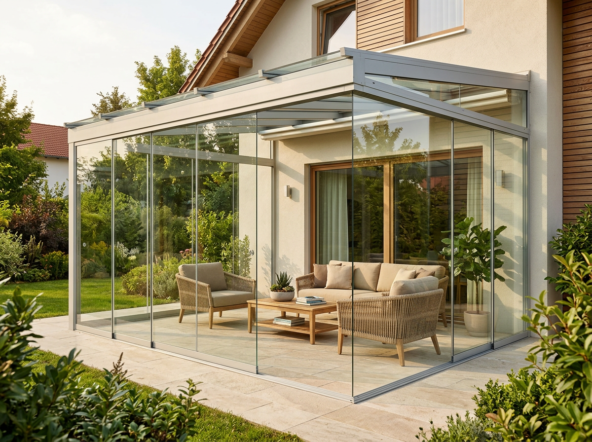 Sommergarten mit Glasanbau und Polycarbonat-Dichtungen — Duschop