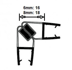 Magnetdichtungspaar 90° (2x 45°) mit breitem Magnetstreifen – Für 6 oder 8 mm Glas – Art.Nr. 2x008A1W
