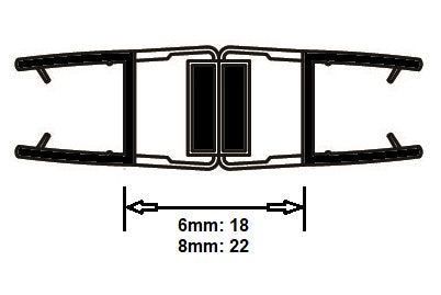 Magnetdichtungspaar 180° mit Magnetstreifen – Für 6 oder 8 mm Glas – Art.Nr. 2x008BW