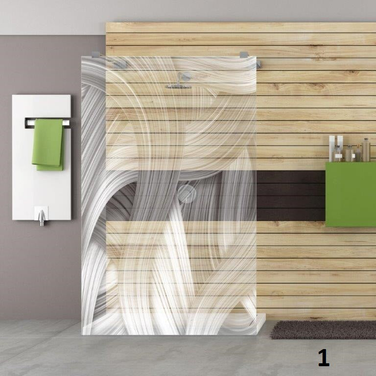 Fließendes Wellen-Motiv als Lasergravur auf Designduschglas aus ESG
