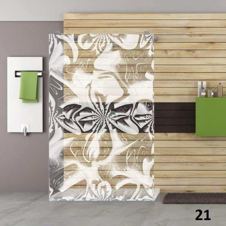 Lilien-Motiv als graviertes Duschglas, Sichtschutz für die Dusche