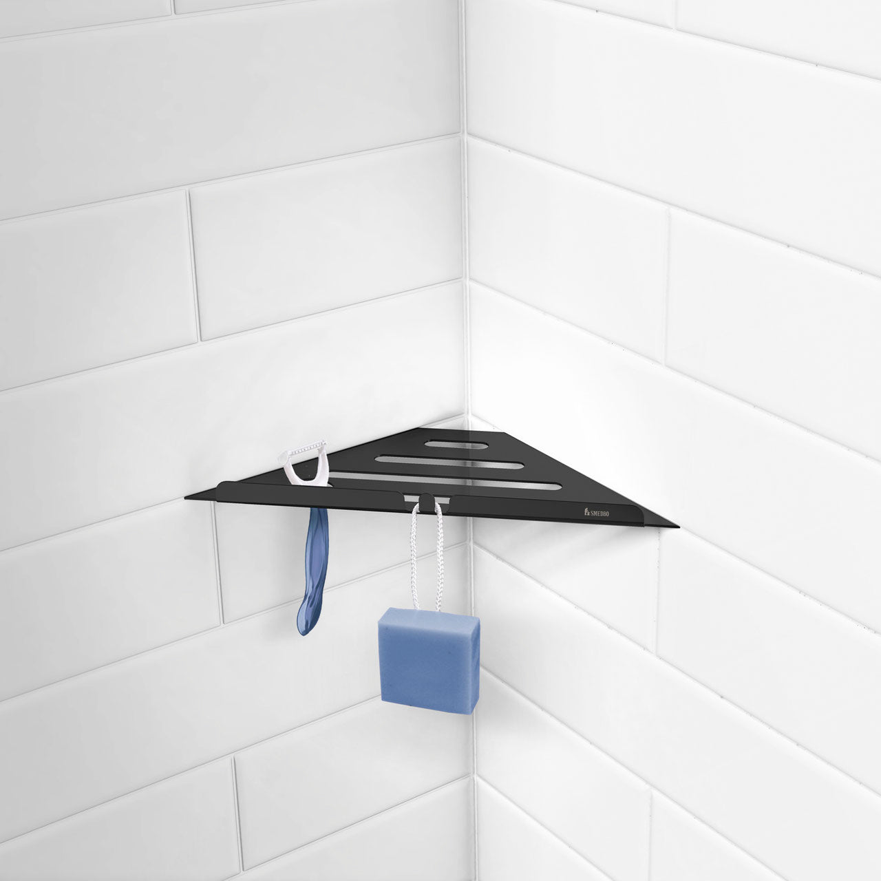 Smedbo Ablage für Duschecke aus Edelstahl, dreieckige Form für Einbau in Fliesenfugen, Chrom glanz oder Schwarz matt, Art.Nr. 3060