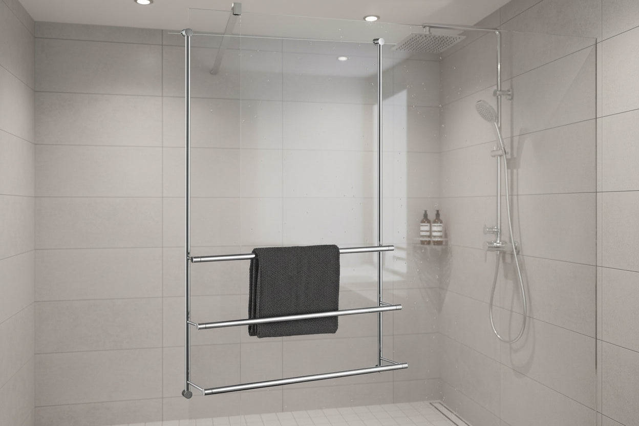 Badetuchhalter Server, Messing verchromt, 3 Ebenen, Glaswandmontage, 30854