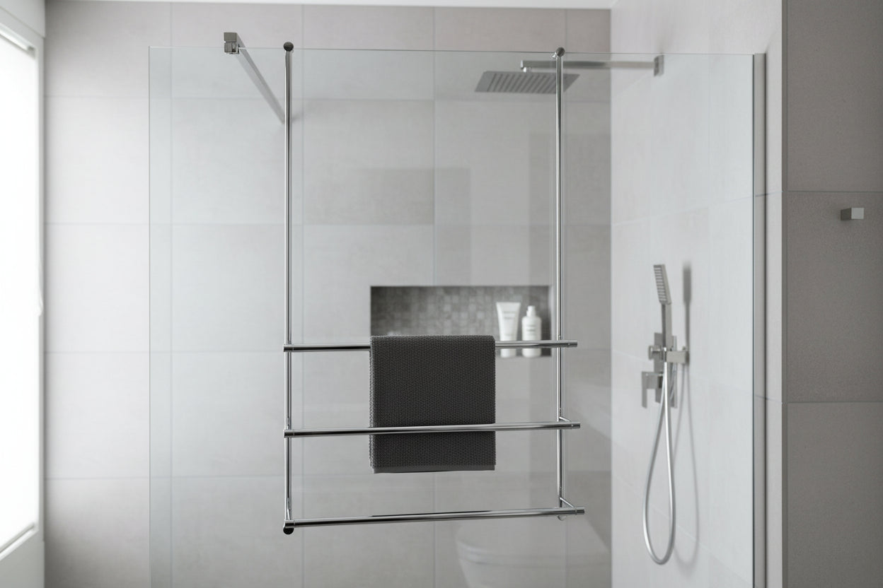 Badetuchhalter Server, Messing verchromt, 3 Ebenen, Glaswandmontage, 30854