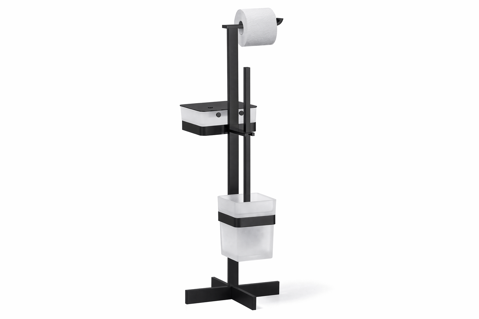 Giese WC-Ständer mit Bürstengarnitur und Glasbehälter für Feuchtpapier, Standmodell freistehend, Schwarz matt, Art.Nr. 31789