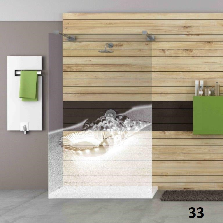 Wasserwellen-Motiv als Lasergravur auf einer Glasduschwand aus ESG