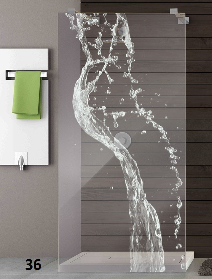 Wasser-Splash-Motiv, graviertes Duschglas als Sichtschutz für die Dusche