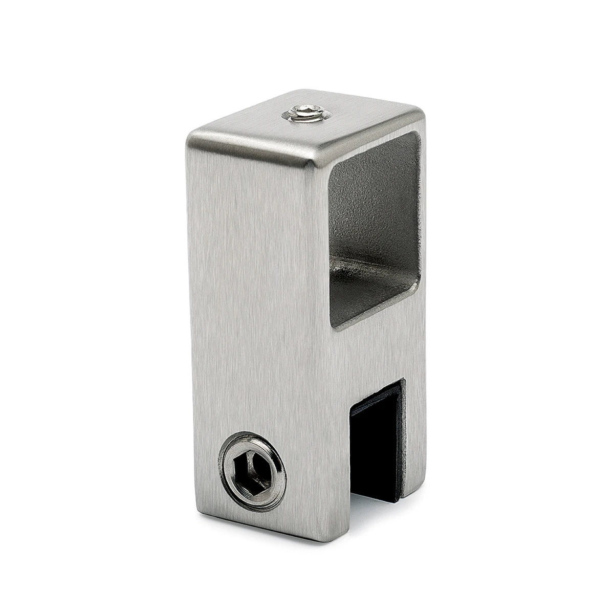 Glashalter offen für Vierkantrohr 20 x 20 mm, Edelstahl gebürstet
