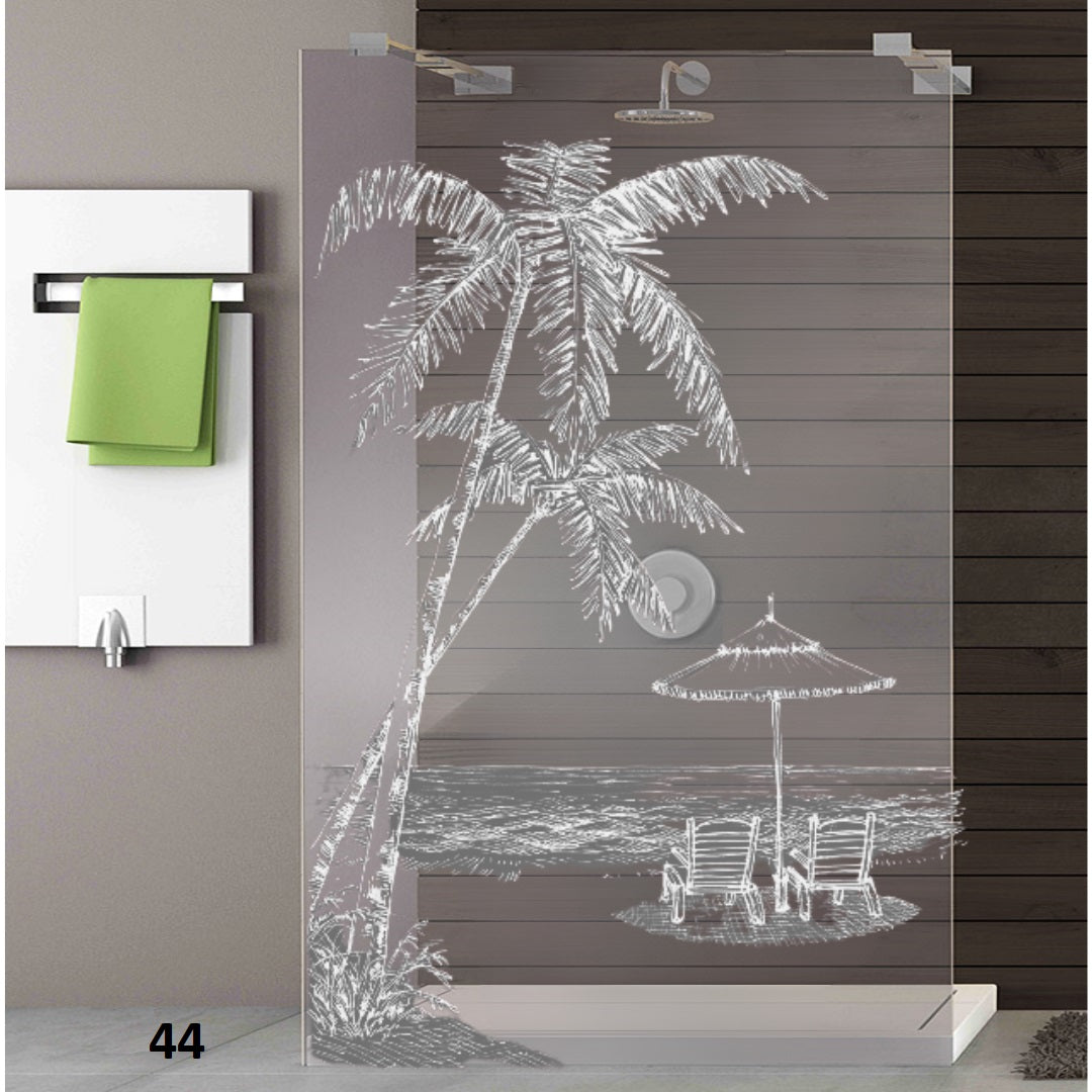 ESG Sicherheitsglas für Duschen mit Motiv oder Bild mittels Lasertechnologie, Serie Paimu