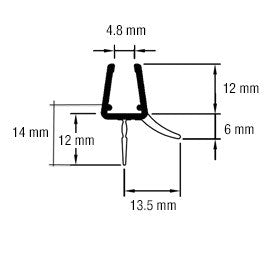 Schwarze Dusch-Türdichtung mit Schleiflippe und kurzer Abtropfleiste – Für 6 oder 8 mm Glas universal – Art.Nr. 5102-B