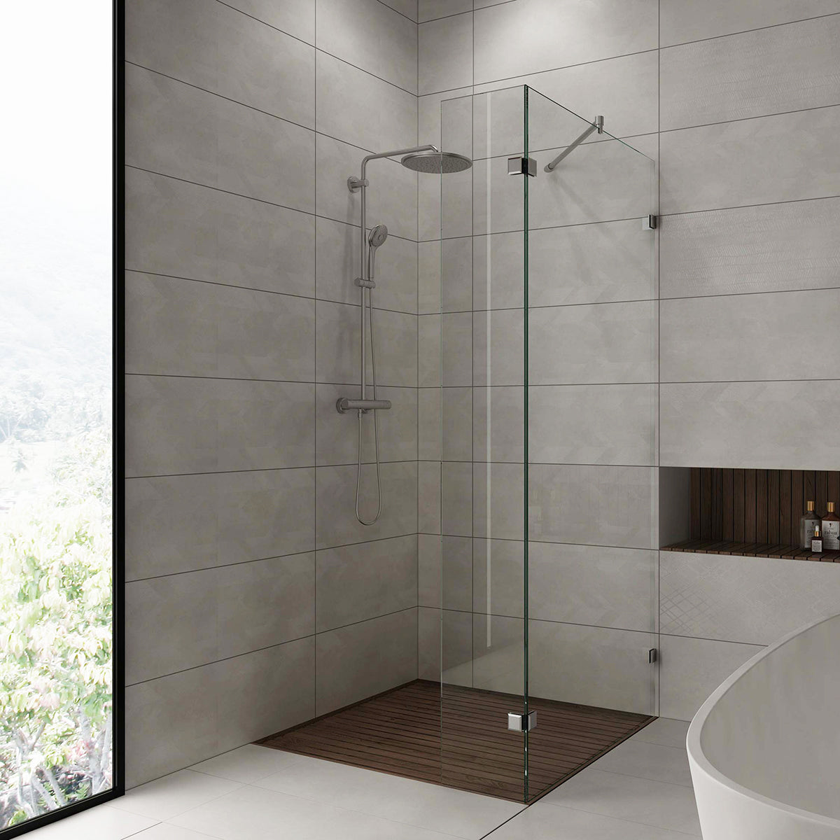 Stabistangen-Set Glas-Wand 45° – Edelstahl, 19 mm Rohr, 250 mm oder 1000 mm, für 6-10 mm Glas