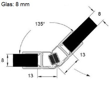 Magnetdichtung für Fünfeckduschen inkl Magnetstreifen 2x67°=135° (2-er Set), Art.Nr. 6052/6062