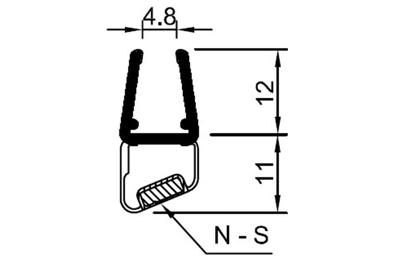 Schwarze Magnetdichtung 180° fluchtend 2x 67,5°, bemaßte Querschnittzeichnung mit Magnetpol, Art.Nr. 6052/6062