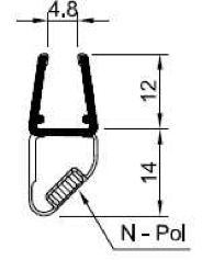 Magnetdichtungspaar 180° fluchtend mit 45° schrägem Magnetstreifen – Für 6, 8 oder 10 mm Glas – Art.Nr. 6072/6082