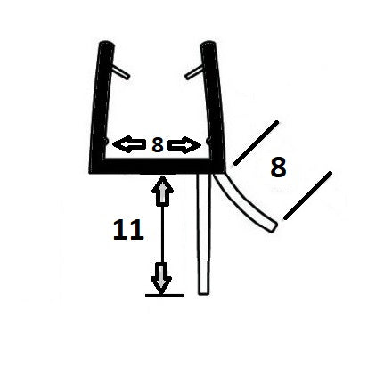 Schleiflippendichtung mit Abtropfleiste innen – Für 8 mm Glas, Lücken 10-12 mm – Art.Nr. 835