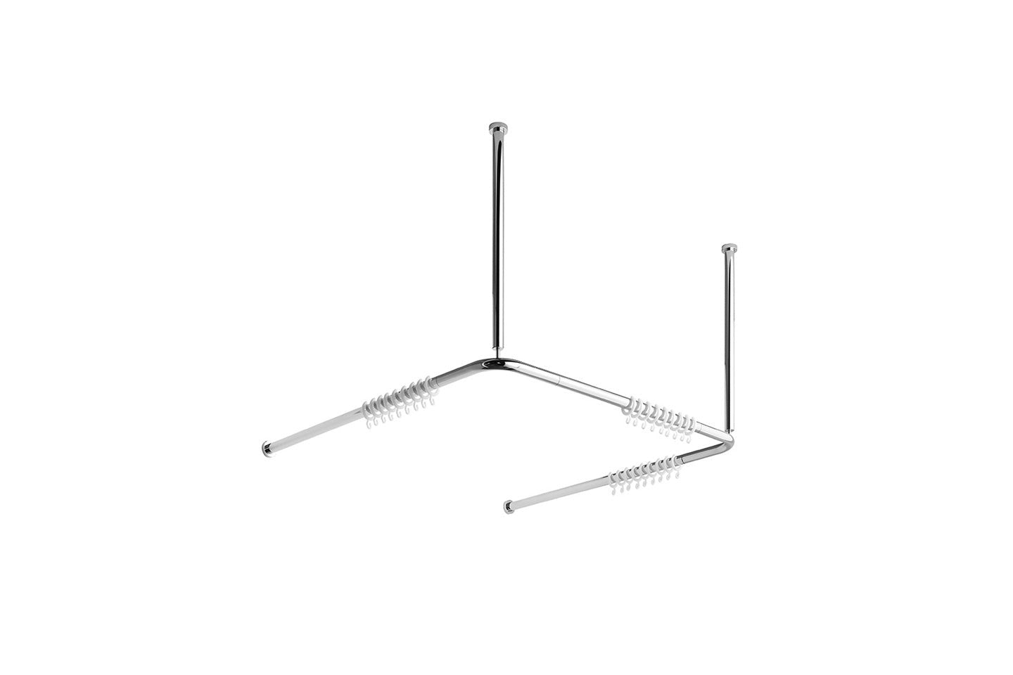 Duschvorhangstange U-Form mit zwei Deckenstützen und Vorhangringen, verchromt