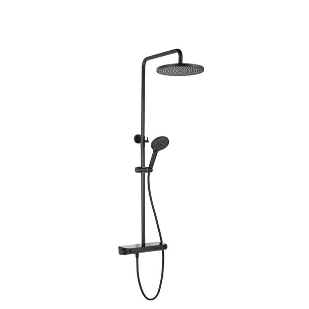Brause-Set mit Thermostat-Mischbatterie – XXL-Regenbrause Ø 250 mm, 3-fach Handbrause, Glasablage – Schwarz matt oder Chrom