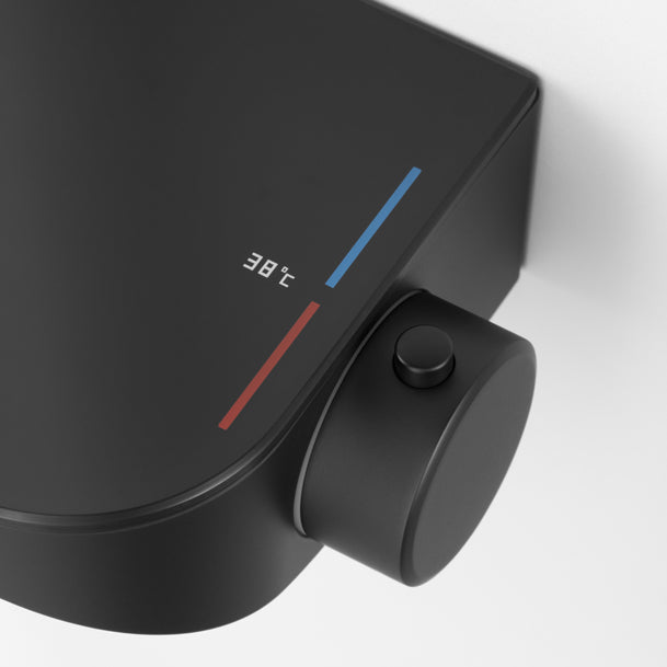 Brause-Set mit Thermostat-Mischbatterie – XXL-Regenbrause Ø 250 mm, 3-fach Handbrause, Glasablage – Schwarz matt oder Chrom