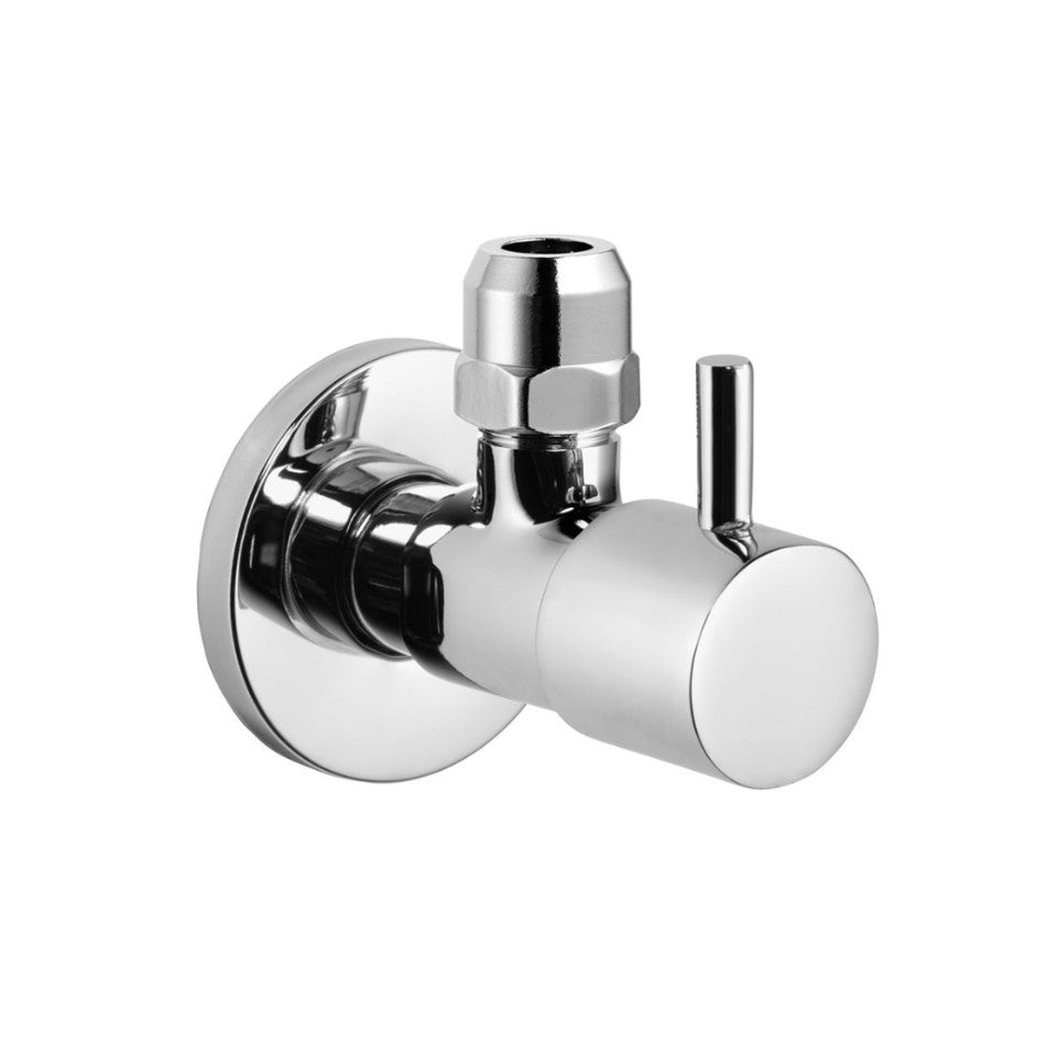 Design-Eckventil rund verchromt mit keramischem Oberteil