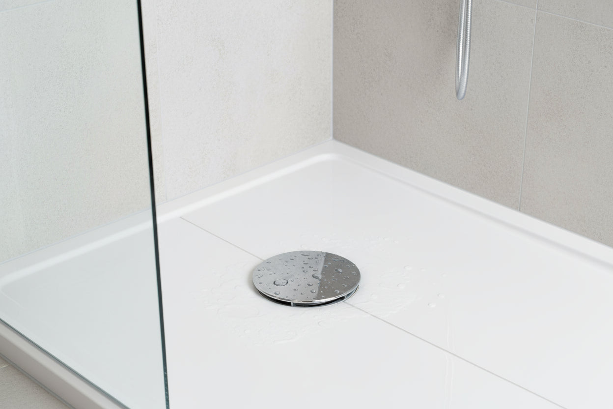 Abdeckhaube für Duschwannenablauf 90 mm – Ø 115 mm, verchromt, Kunststoff