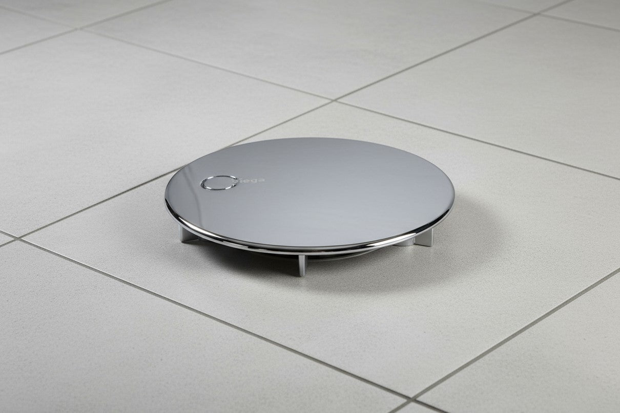 Abdeckhaube für Duschwannenablauf 90 mm – Ø 115 mm, verchromt, Kunststoff