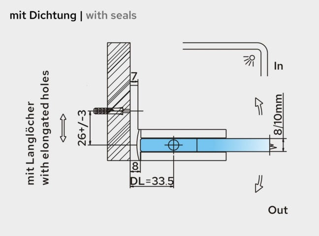 Bellagio Pendeltürband 90° Glas-Wand – 8/10 mm ESG, 50 kg, einstellbar – Art.Nr. BEL344