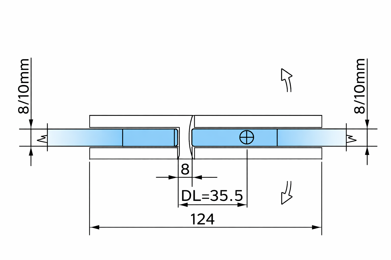 Bellagio Pendeltürband 180° Glas-Glas BEL380 – 50 kg, 8/10 mm ESG, 11 Oberflächen