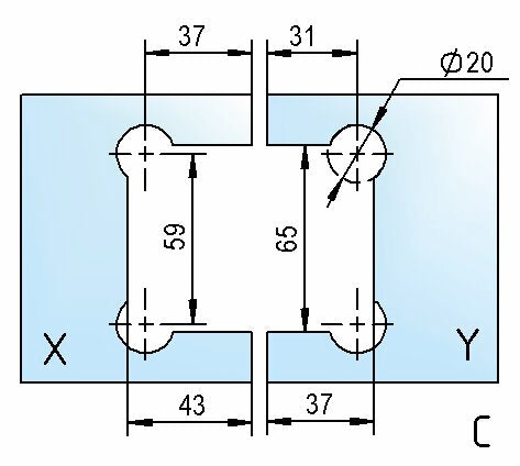 Glasbearbeitung Pendeltürband Glas-Glas 180°, Fuge 8 mm mit Dichtung