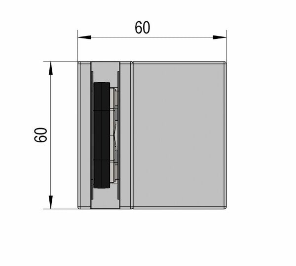 Maßzeichnung Pendeltürband Glas-Wand: 60 x 60 mm