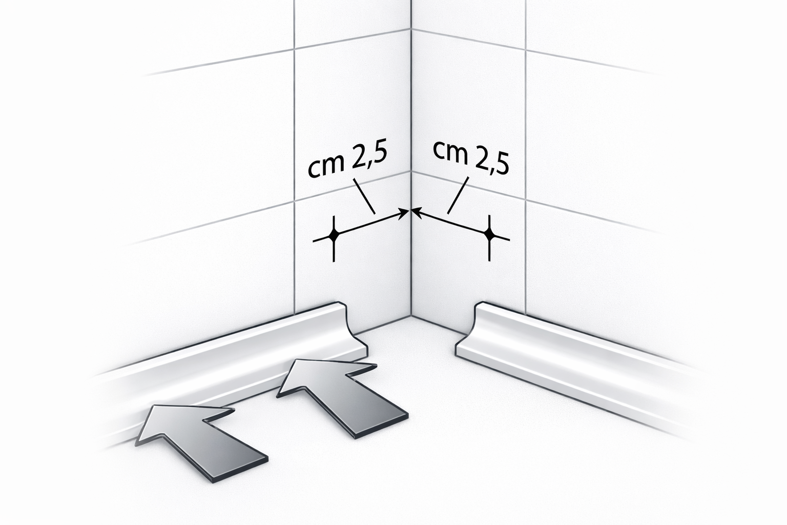 Fugenabdeckprofil BP/25 – PVC weiß, Duschwanne zur Wand