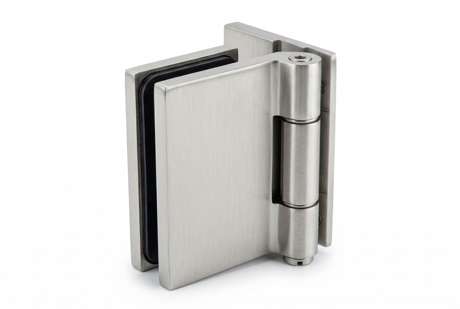 COMO Anschlagband 90° Glas-Wand – Messing massiv, 8/10 mm ESG, verdeckte Verschraubung, eckiges Design