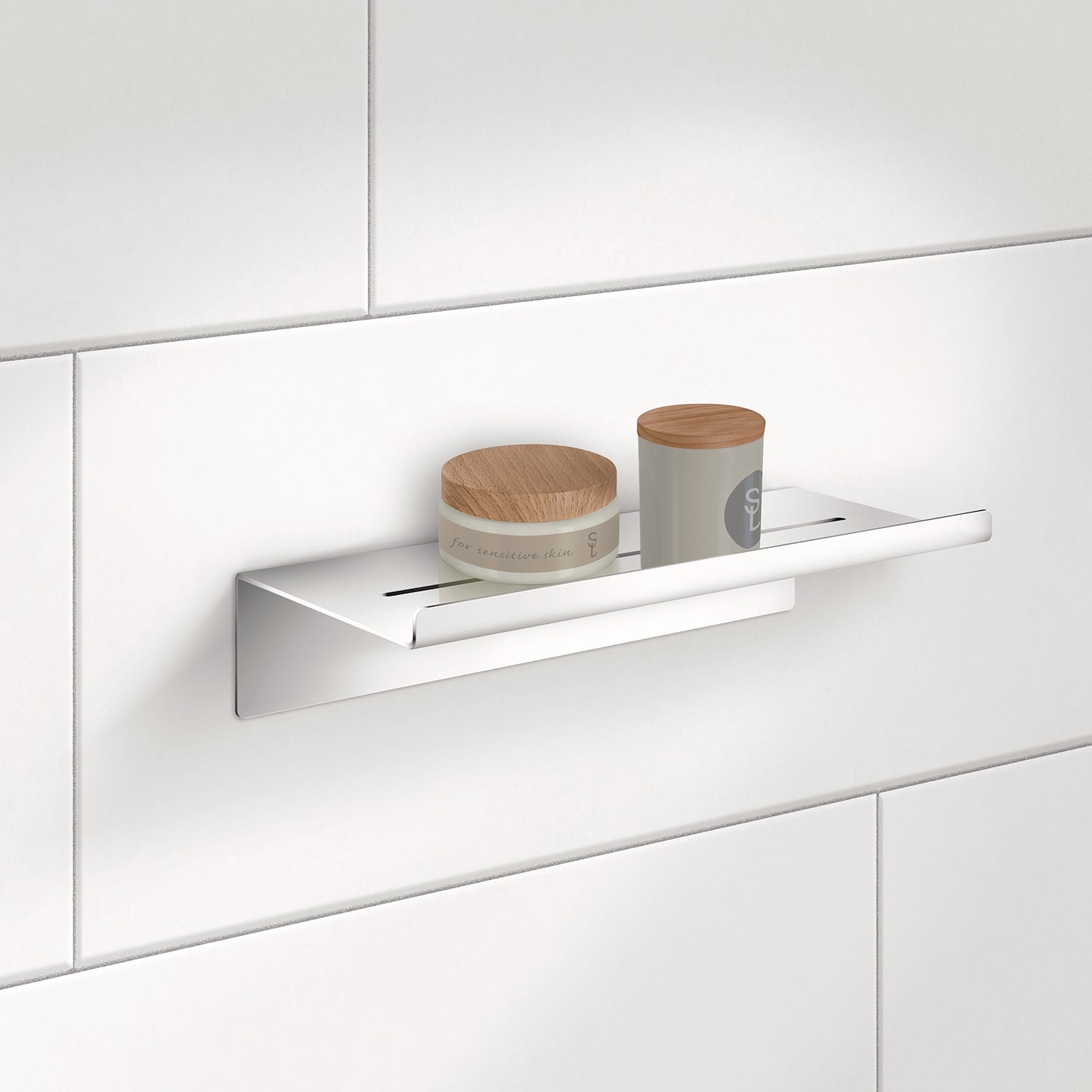 SIDELINE Duschregal, selbstklebend an Fliesenwand, Chrom glanz oder Schwarz matt