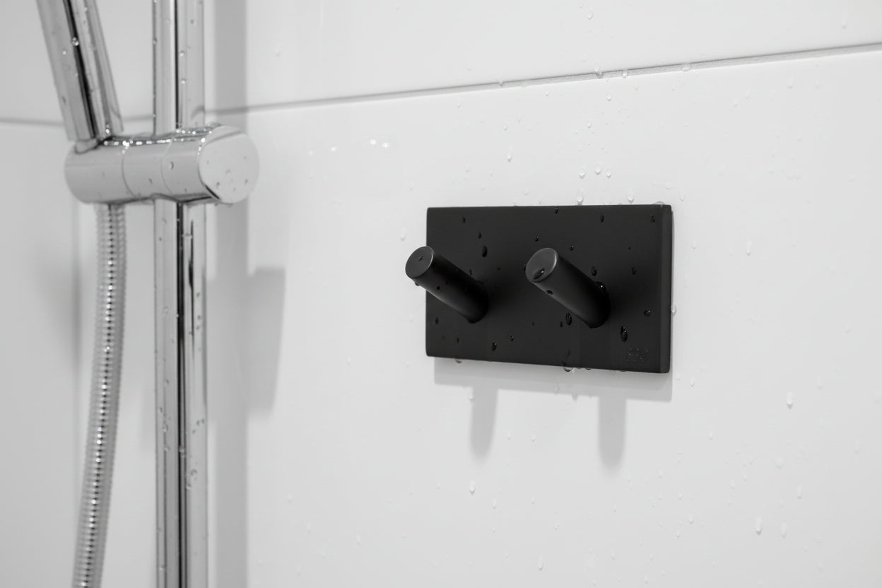 Doppel Haken selbstklebend – 90 mm, Edelstahl – Schwarz oder Chrom