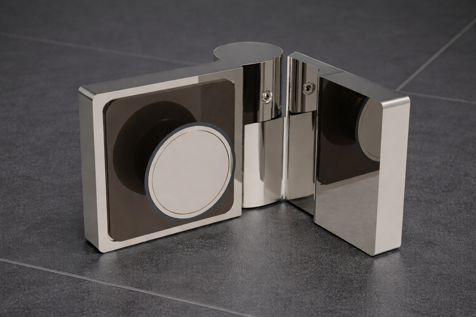 Lugano Scharnier Glas-Wand 90° mit Hebe-Senk-Funktion – 8-10 mm, flächenbündig – Art.Nr. LUG044