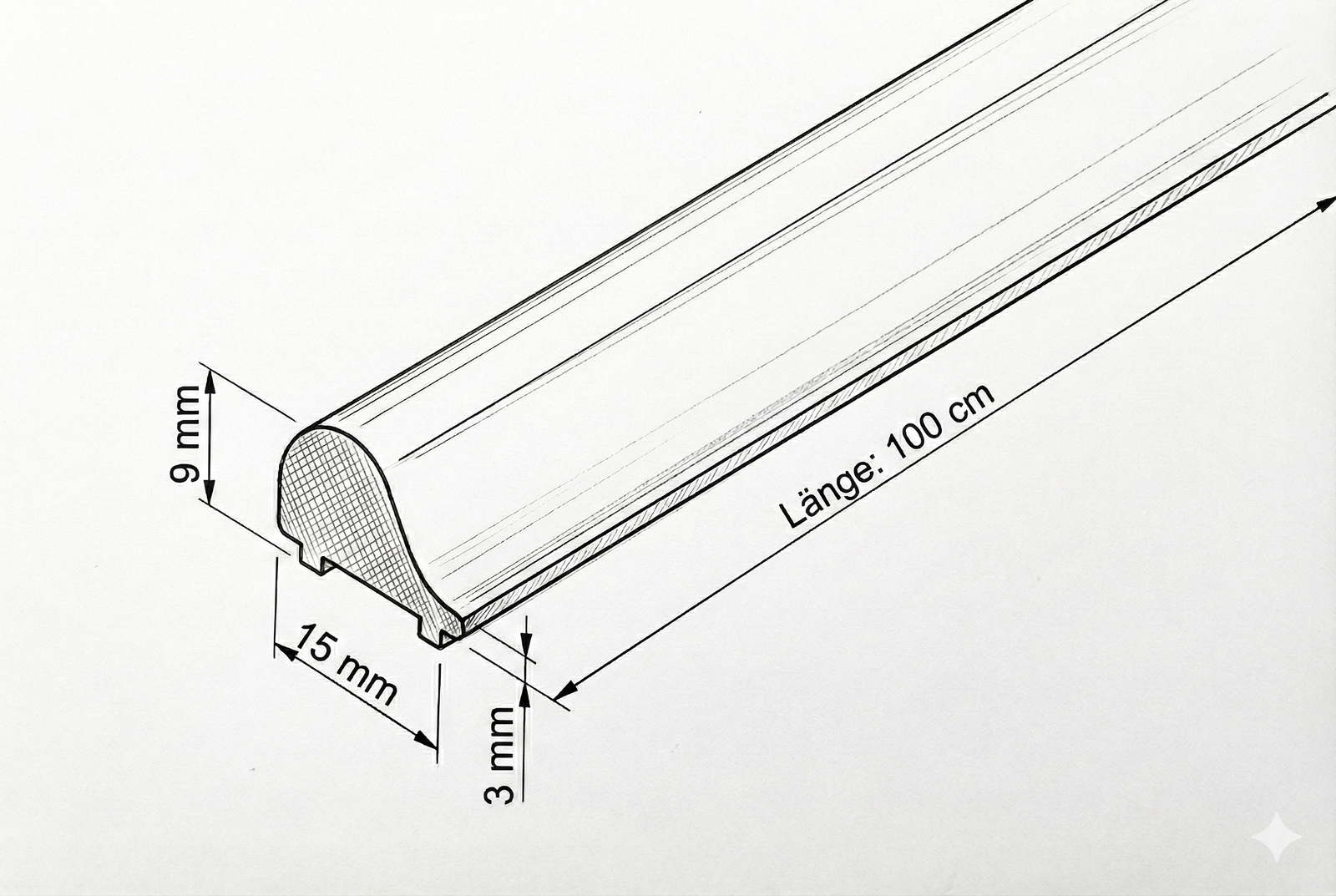 Schwallprofil S1L – Metall Vollmaterial 15 × 9 mm, 100–240 cm