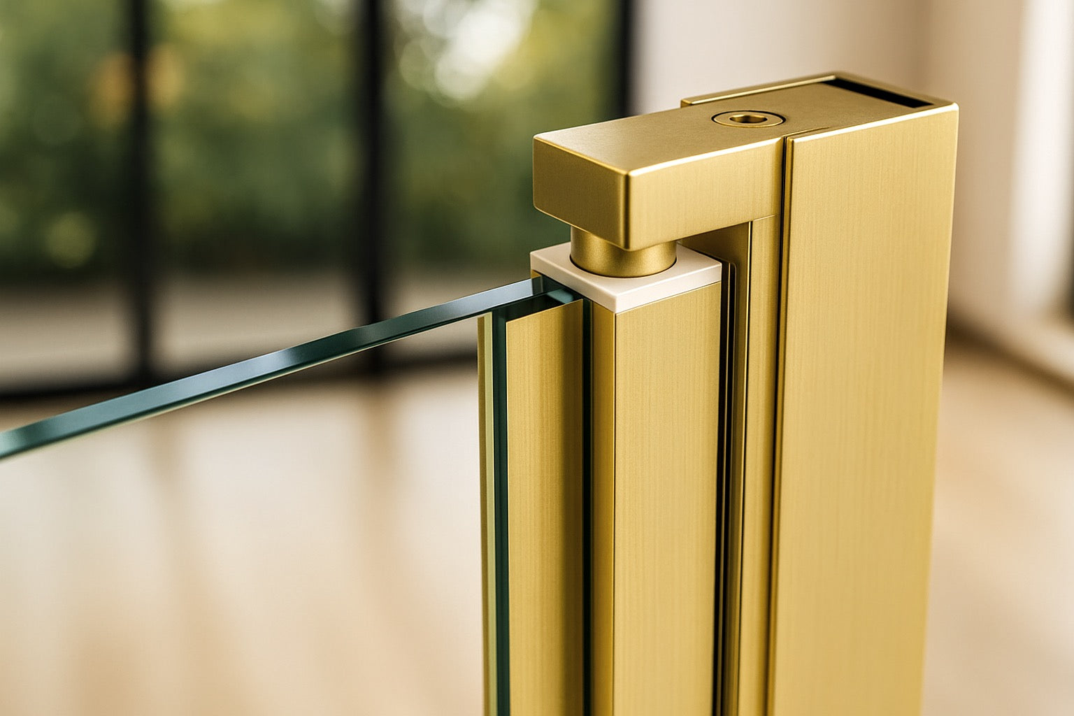 Drehbares Duschtür-Wandprofil Typ Emily – Goldfarbig Messing matt – Hebe-Senkmechanik für 6 mm ESG – Art.Nr. 41.0901.200