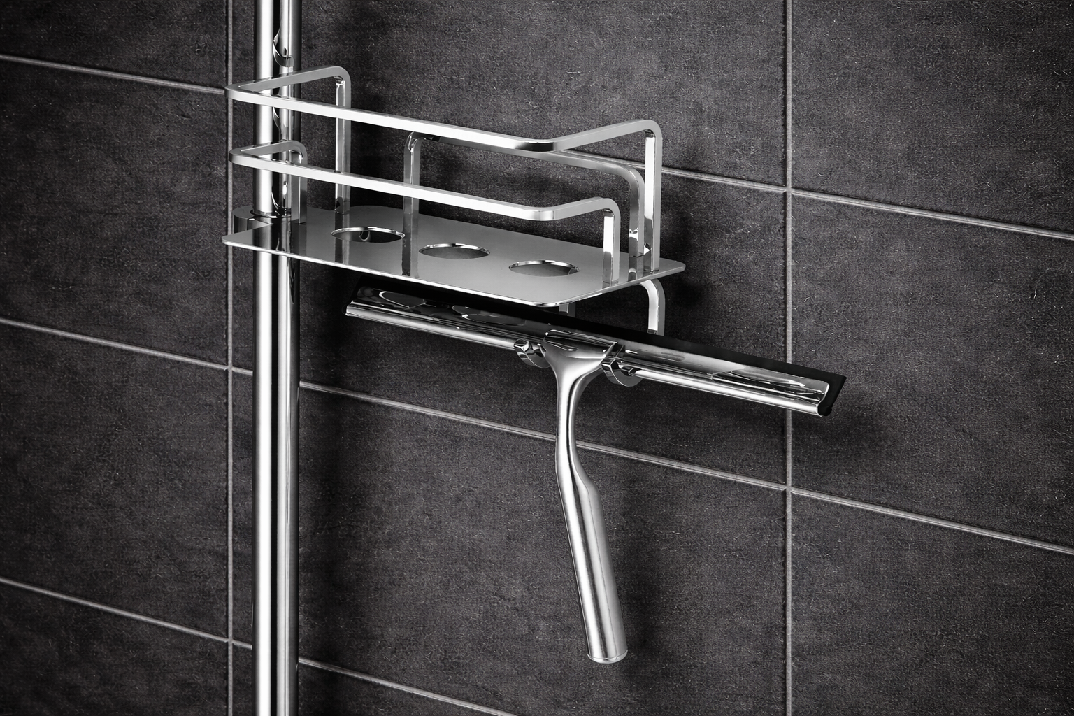 Duschkorb für Duschstange mit gerader Grundplatte, wahlweise mit oder ohne Duschabzieher, links oder rechts, für Stangen bis 25 mm