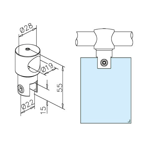 Glashalter 835 – Ø 19 mm offen, drehbar 45°/90°, ohne Glasbohrung