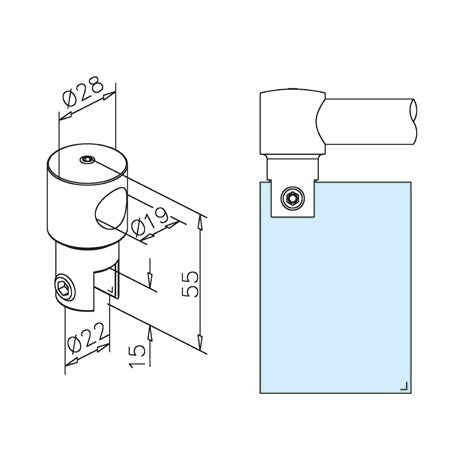 Glashalter 836 – Ø 19 mm geschlossen, drehbar 45°/90°, ohne Glasbohrung