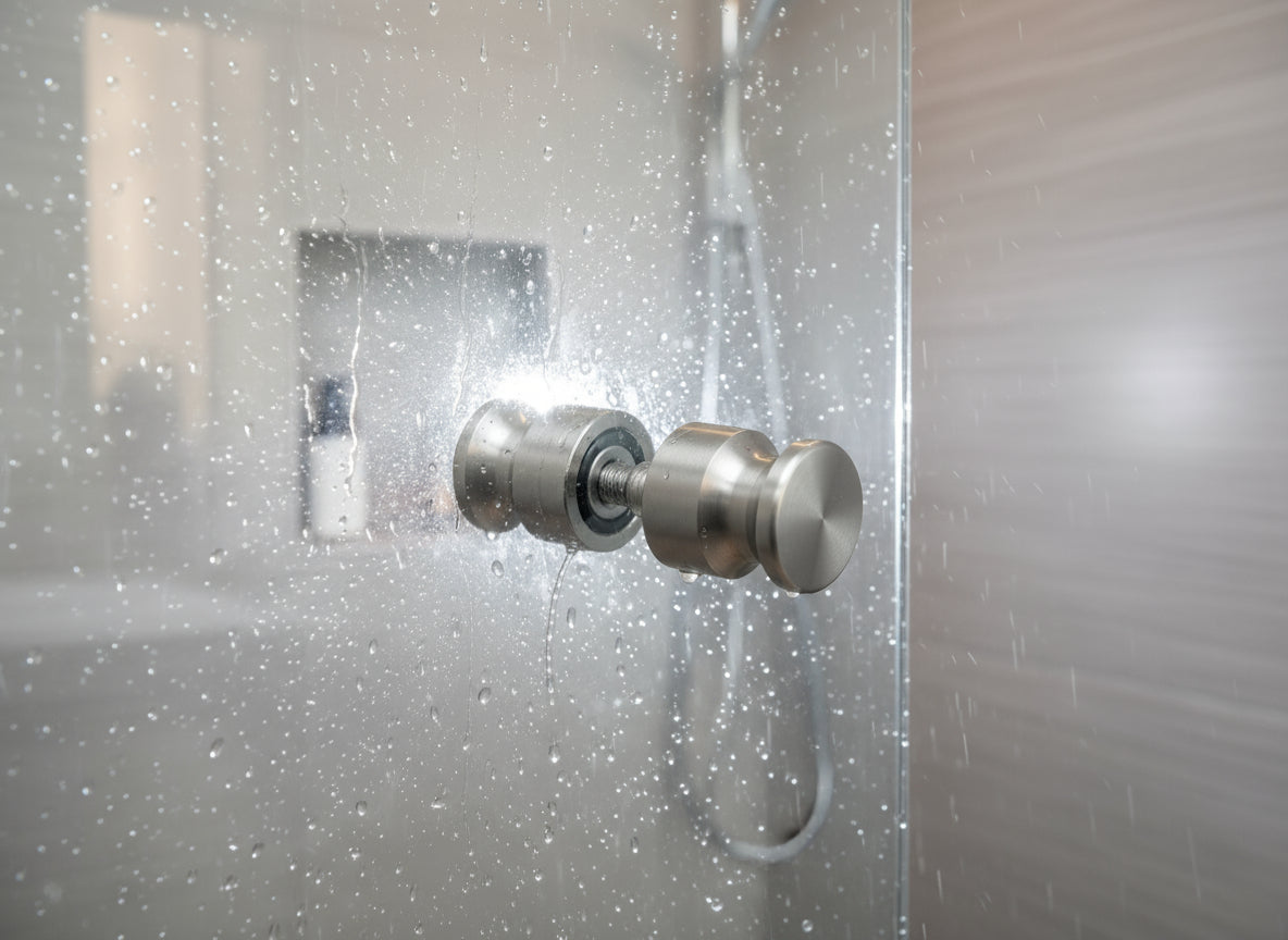 Dusch-Türknopf 102 – V2A Edelstahl zierlich Ø 26 mm, 8–12 mm Glas