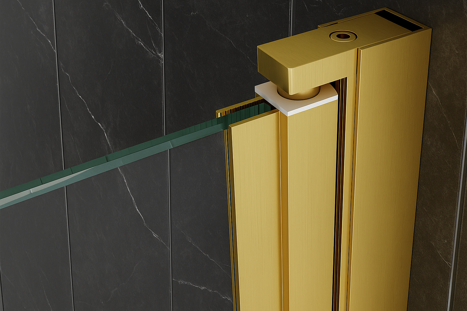 Drehbares Duschtür-Wandprofil Typ Emily – Goldfarbig Messing matt – Hebe-Senkmechanik für 6 mm ESG – Art.Nr. 41.0901.200