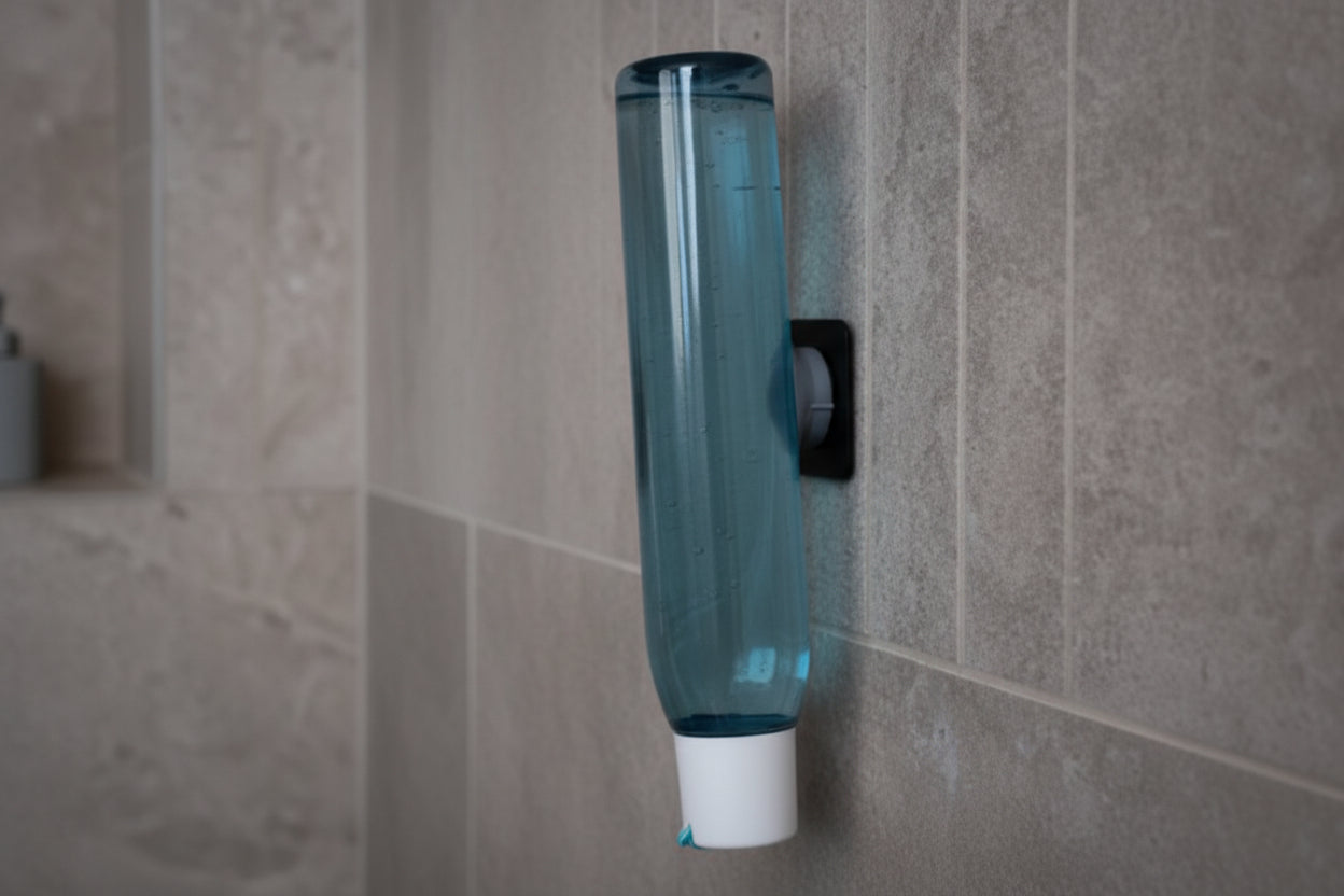 Die magnetische Aufhängung für Duschgel und Shampoo an Wandplatte, Typ MagSpike