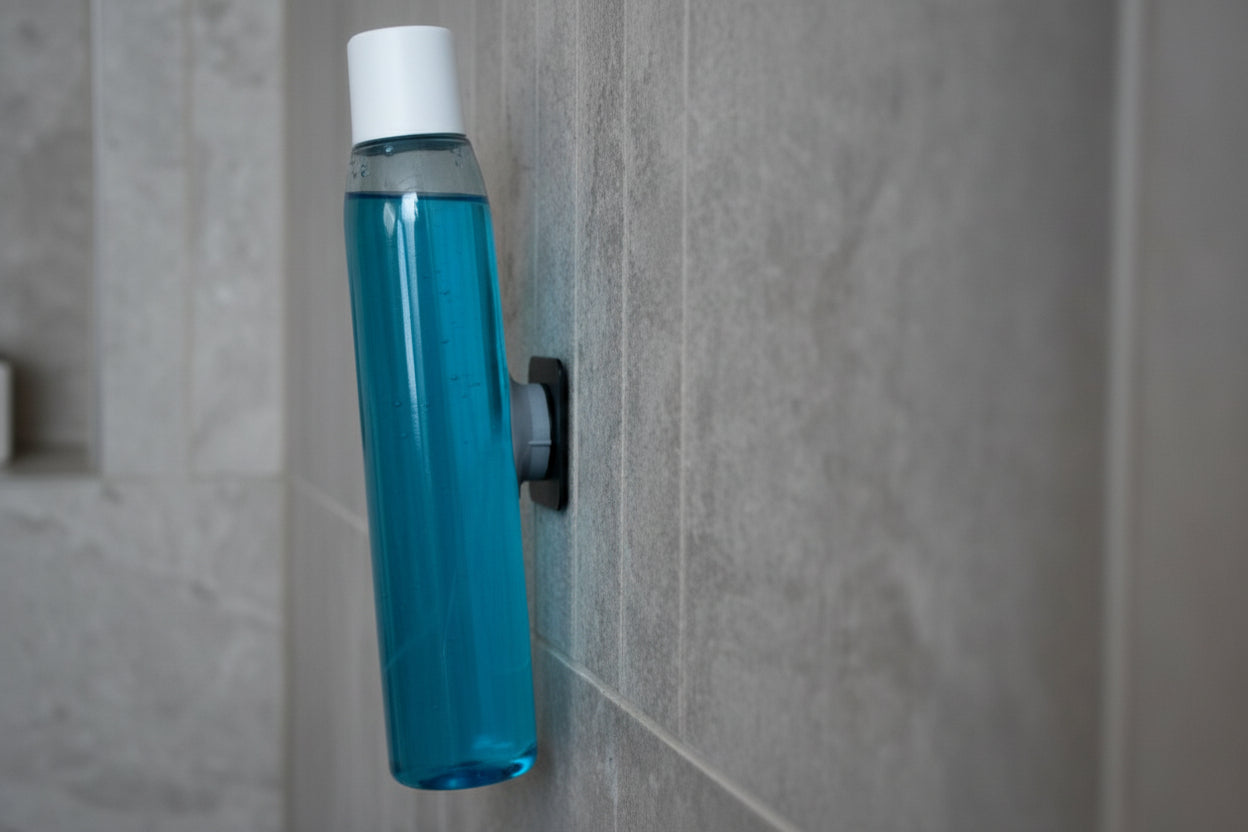 Die magnetische Aufhängung für Duschgel und Shampoo an Wandplatte, Typ MagSpike