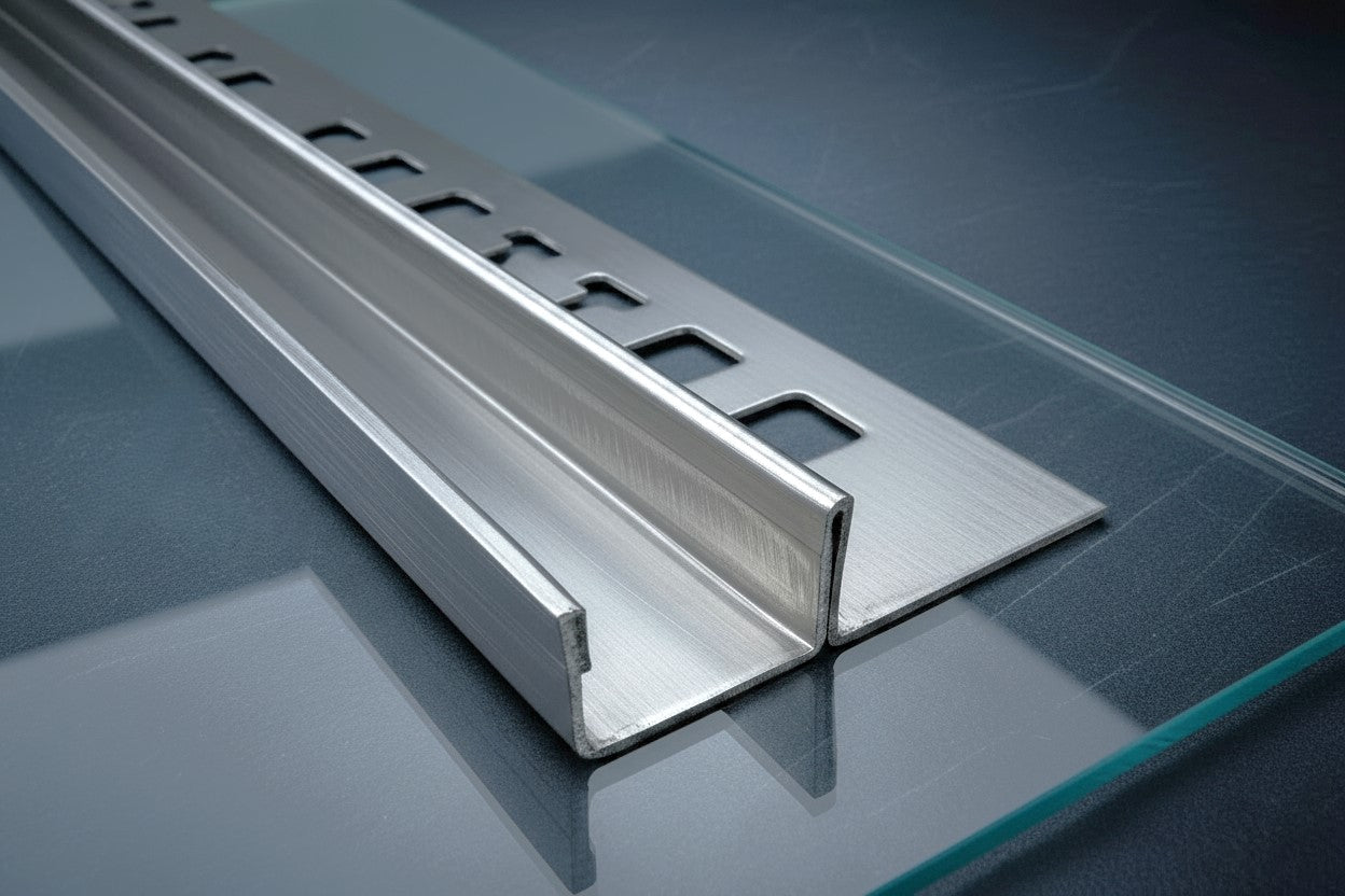 Fliesen-U-Winkelprofil "Slimline" Edelstahl K220 gebürstet – Für 8 und 10 mm Glas – Art.Nr. UEK220