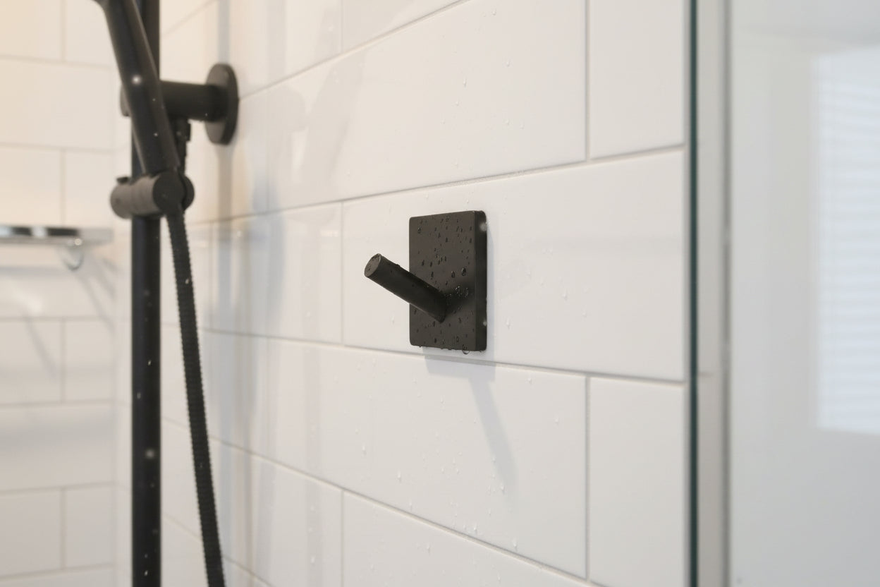 Design Haken Mini 30x30, 45x45 mm; Matt Schwarz, Edelstahl verchromt