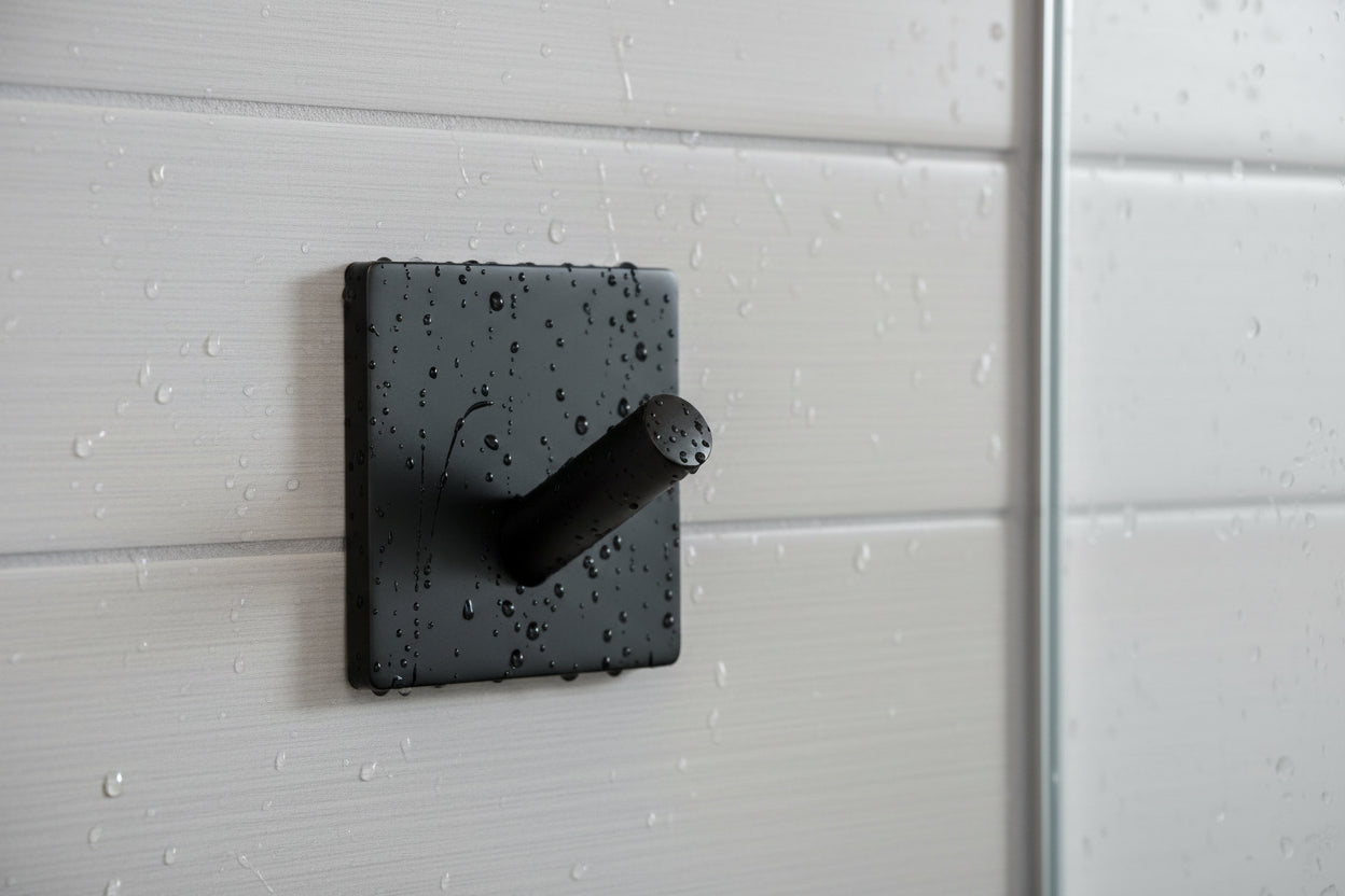 Design Haken Mini 30x30, 45x45 mm; Matt Schwarz, Edelstahl verchromt