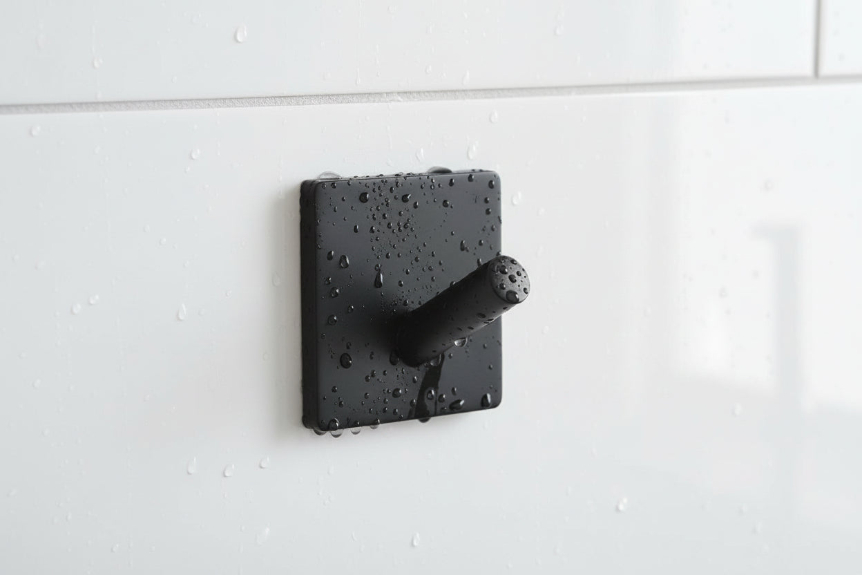 Design Haken Mini 30x30, 45x45 mm; Matt Schwarz, Edelstahl verchromt