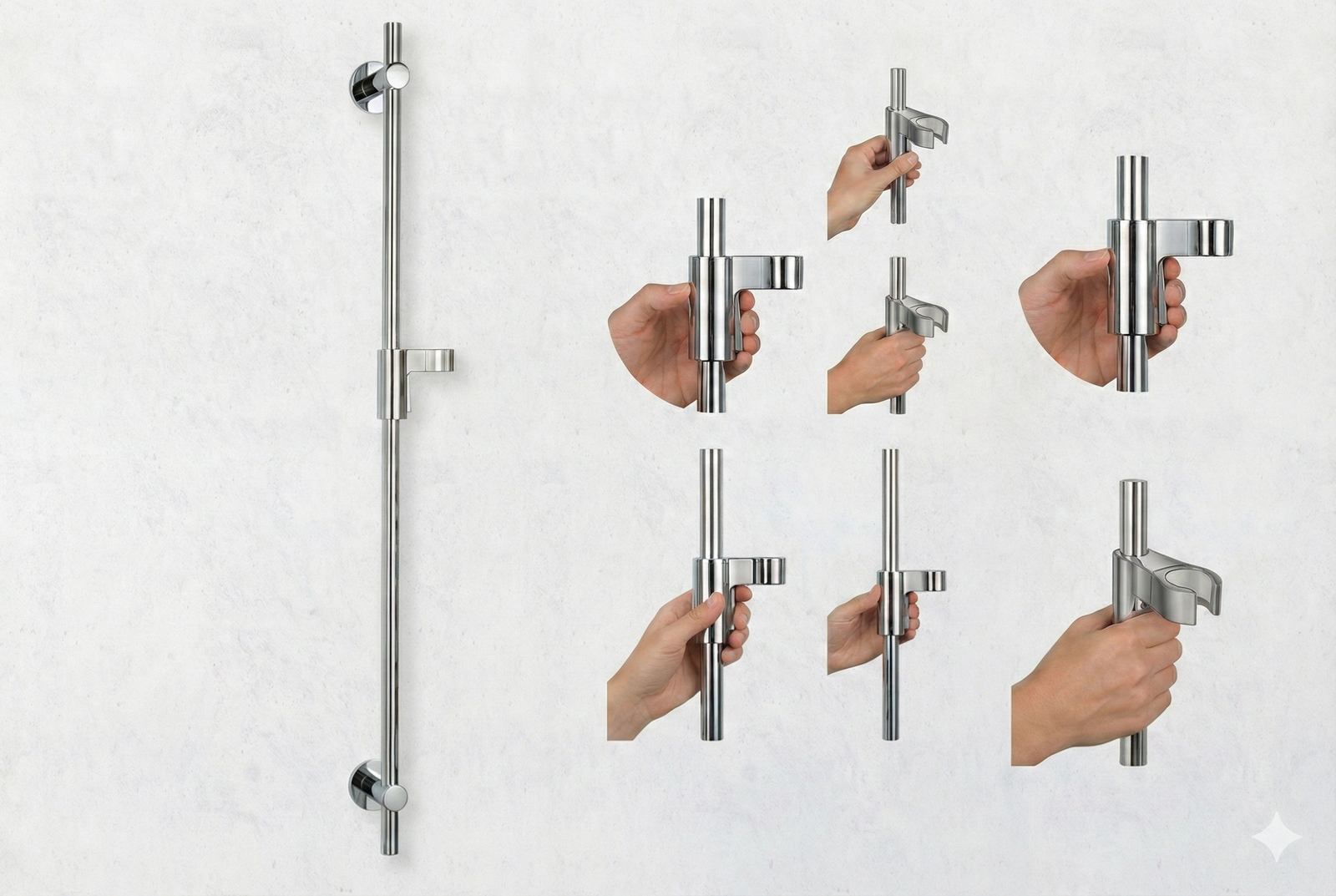 REGENWERK Vario-Tast Brausestange rund | 950 mm | Ø 20 mm | Messing verchromt | Tastgleiter