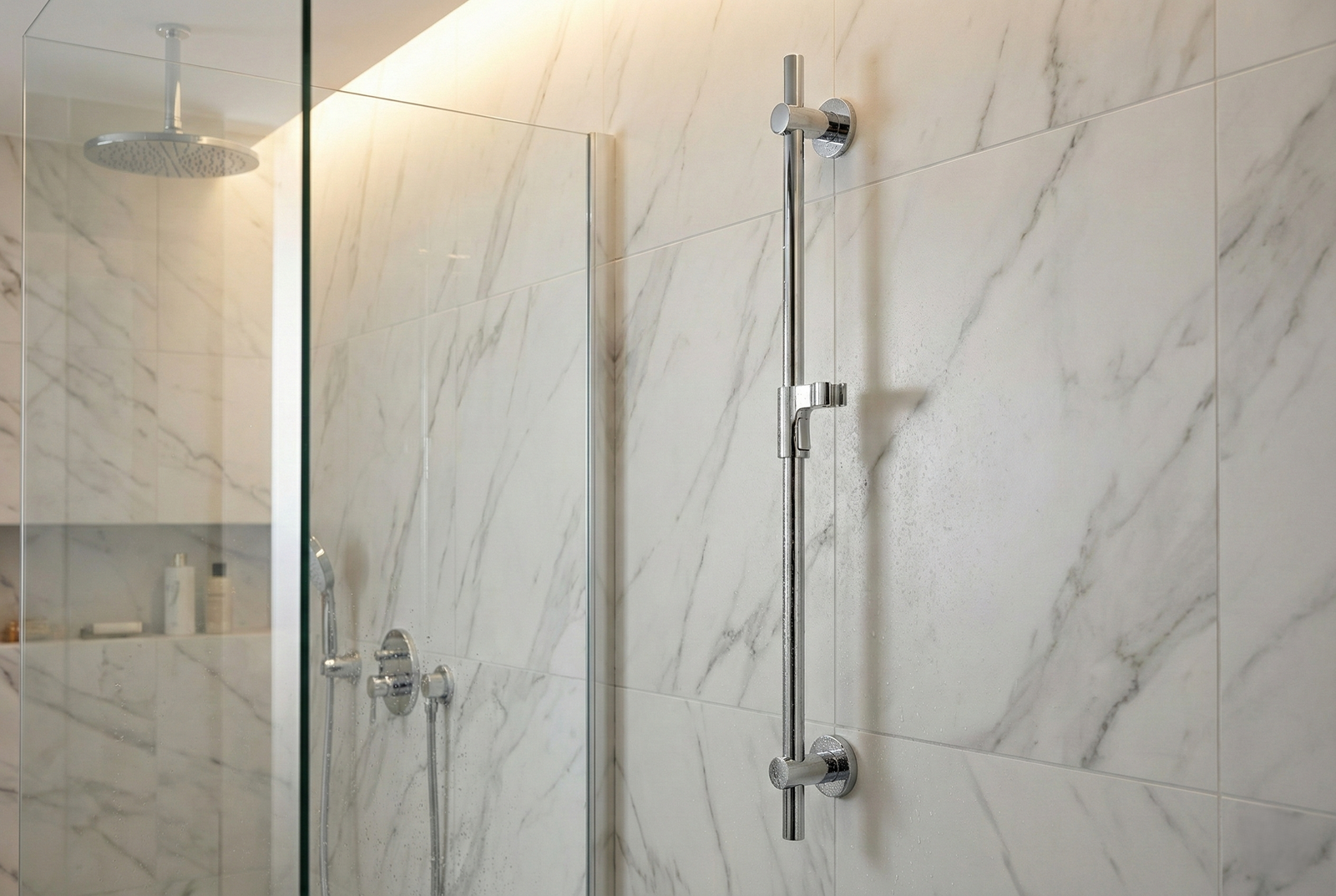 REGENWERK Vario-Tast Brausestange rund | 950 mm | Ø 20 mm | Messing verchromt | Tastgleiter