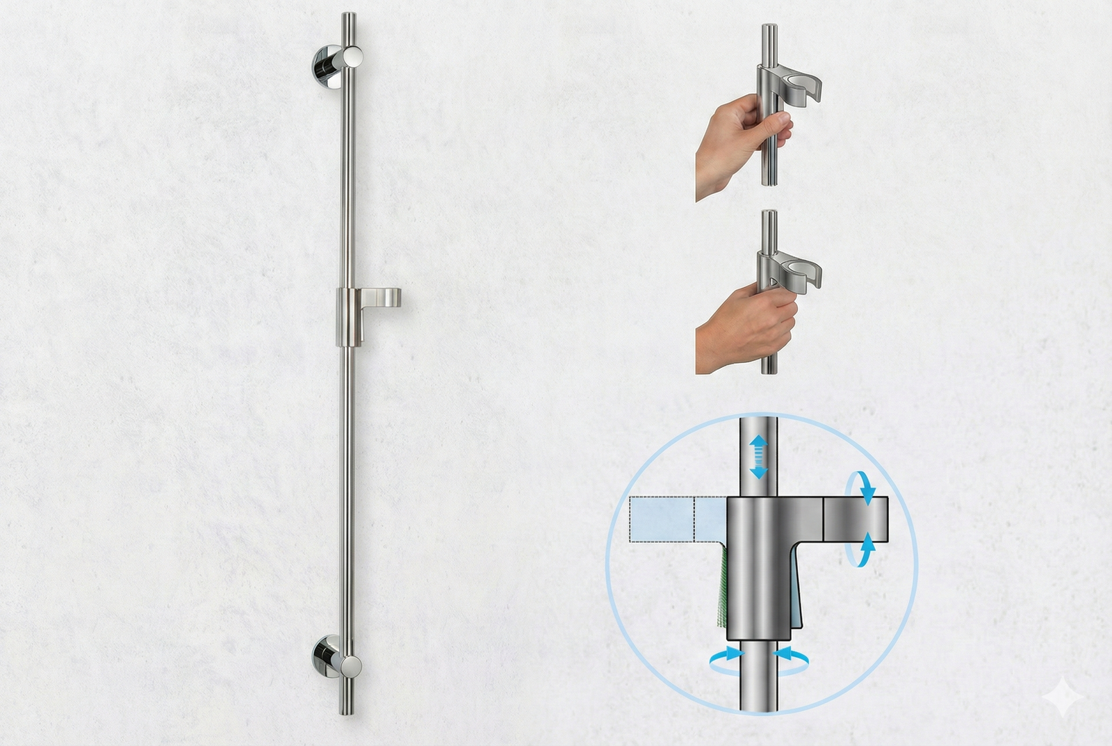 REGENWERK Vario-Tast Brausestange rund | 950 mm | Ø 20 mm | Messing verchromt | Tastgleiter